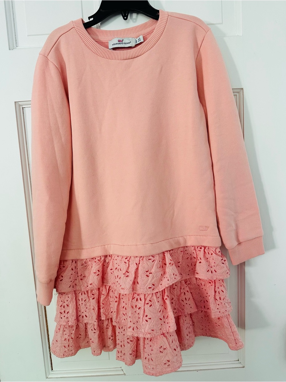 Vineyard Vines Pink Girls' Layered Eyelet Sweatshirt Dress